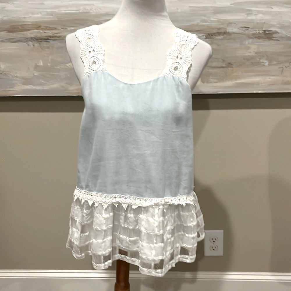 Light blue and white lace feminine babydoll top by Yoco